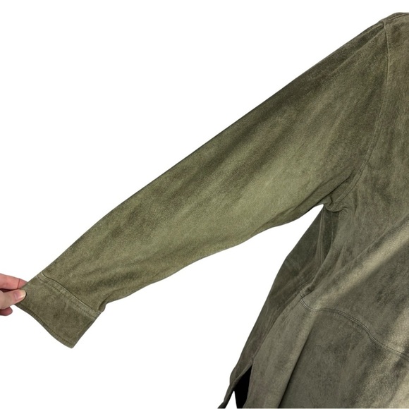 VINTAGE JONES NEW YORK GREEN SUEDE LEATHER ZIP UP COLLARED SHIRT JACKET SHACKET - Picture 11 of 15